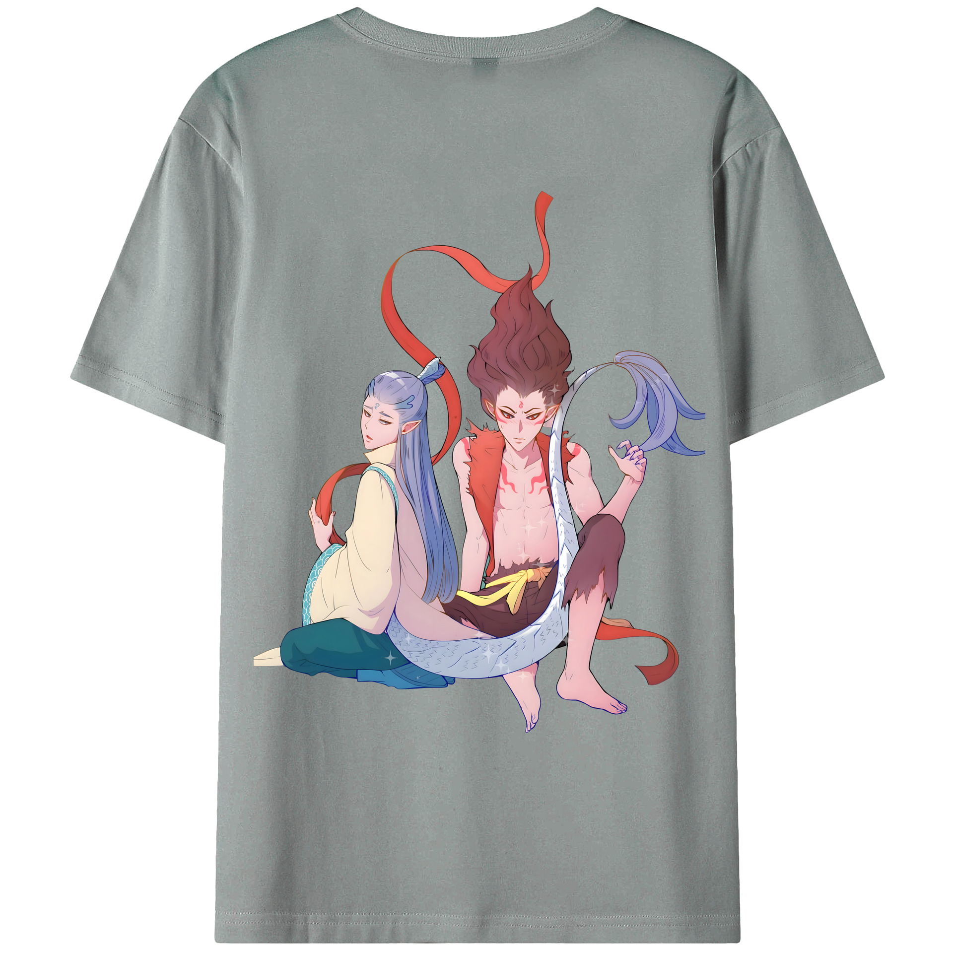 （画像用） Ne Zha 2 ナタ 魔童の大暴れ 綿100％ メンズ半袖Tシャツ（バックプリント） 通気性